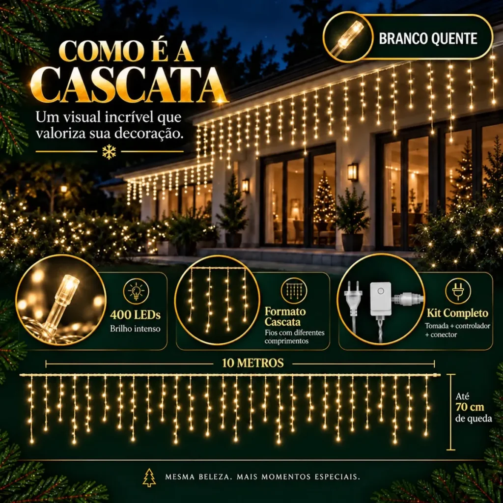 Cascata de natal led bivolt para decoração