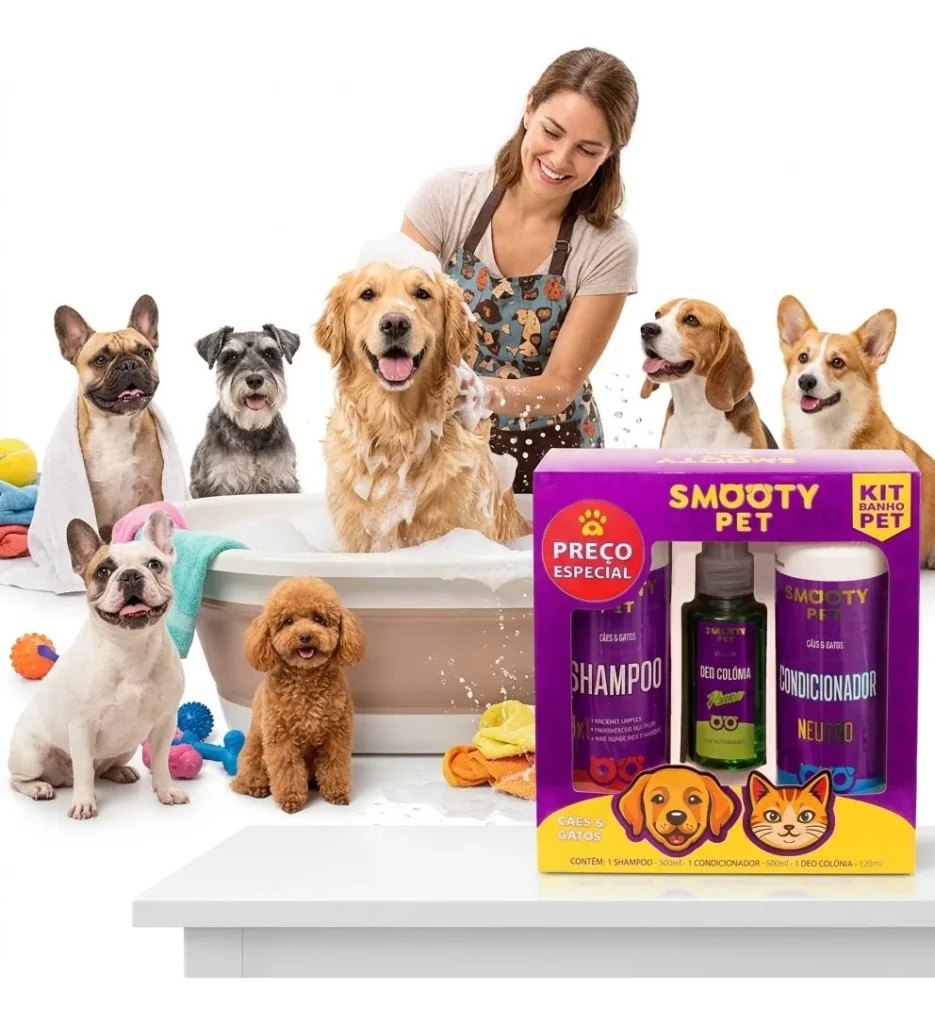 Kit de higiene e banho para pets com shampoo e condicionador no Mercado Livre