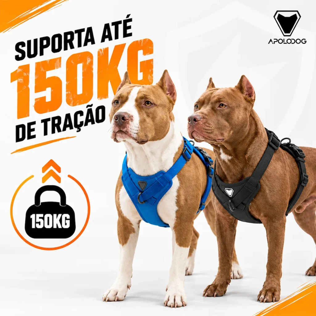 Cães de grande porte com peitoral resistente de até 150 kg.