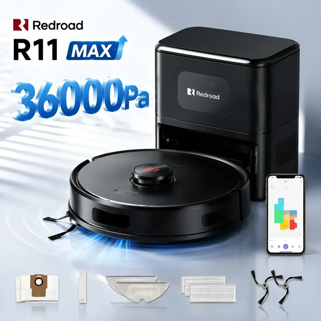 Robô aspirador Redroad R11 Max com alta potência de sucção para limpeza automática da casa.