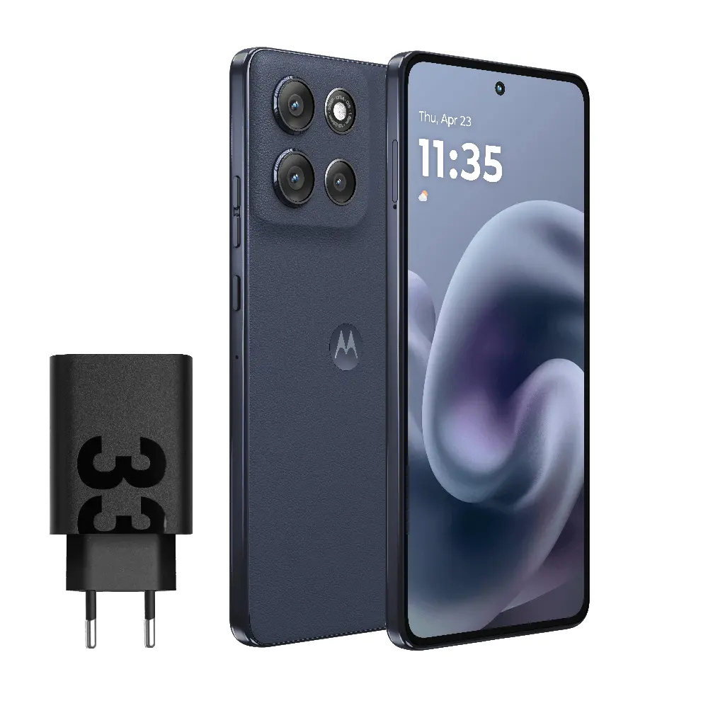Smartphone Motorola Moto G86 5G em cor azul com carregador de 33W